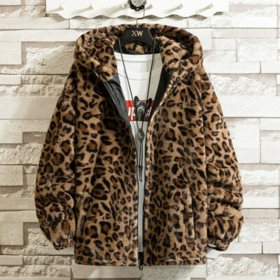Autumn Leopard Jacket Men Hoodies Coat Streetwear Loose Windbreaker Clothing