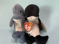 Ty Beanie Babies Waves the Orca the whale and Echo the dolphin, New, 1996, PVC 