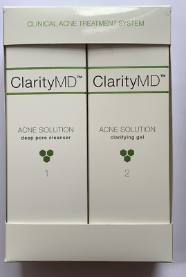 CLARITY MD CLINICAL ACNE TREATMENT SYSTEM ACNE SOLUTION 1 & 2 NEW IN BOX