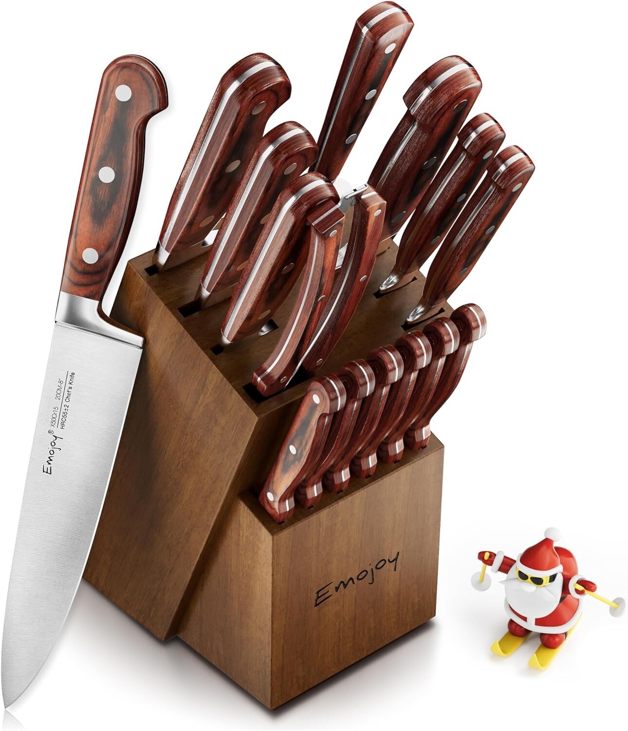 Knife Set, 15-Piece Kitchen Knife Set with Block Wooden German Stainless Steel-image