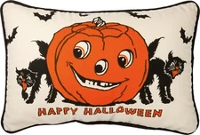 Happy Halloween Retro Style Black Cat Throw Pillow Primitives by Kathy 10 x 15 
