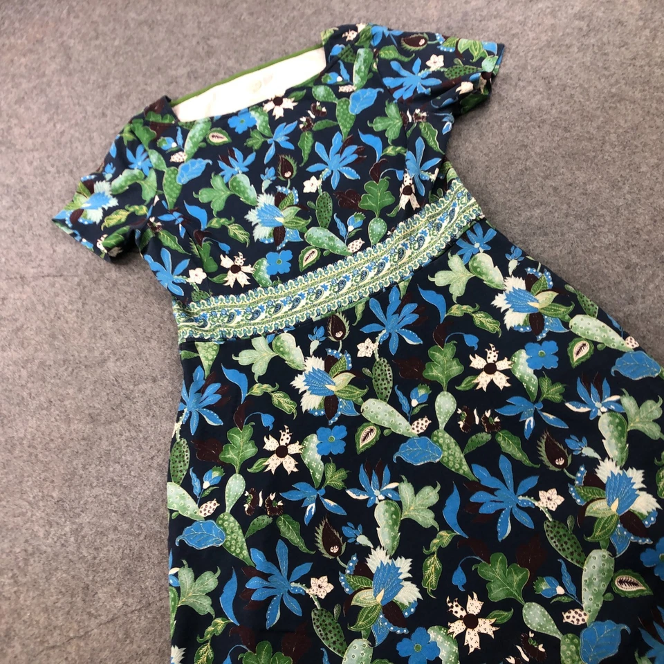 Vestido TORY BURCH Médio Flare Jardim Floral Paisley Glicínia Verde Marinho - Imagem 3 de 4