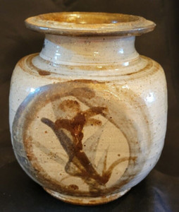 Art Stoneware Vase - Glazed & Decorated Square Body.