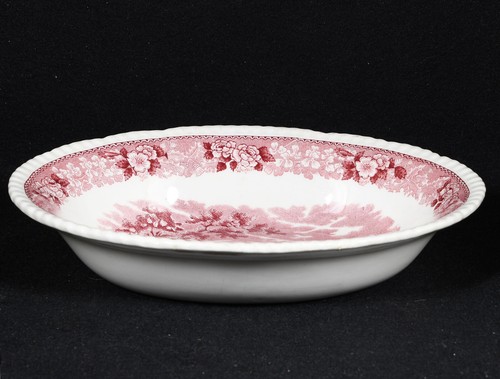 Adams English Scenic Pink Oval Vegetable Bowl (9" by 7") 1 3/4" Tall - Picture 2 of 6