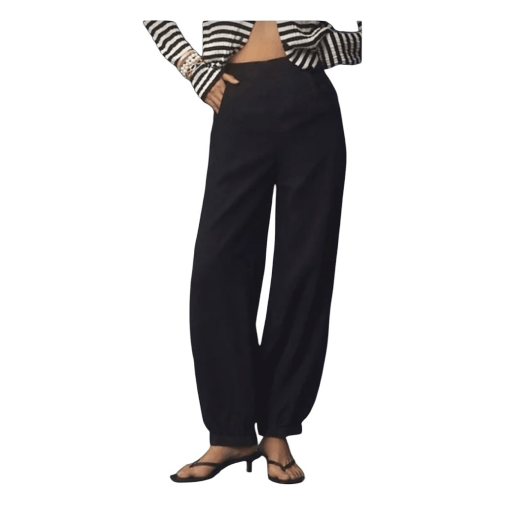 Pilcro Anthropologie Boot Tuck Parachute Pants Black Linen Mix Jogger Hem 28