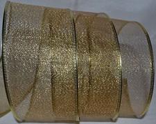 Wired Ribbon Sheer Mesh Jazz Metallic Christmas Gold Holiday 2.5" Gift Bow