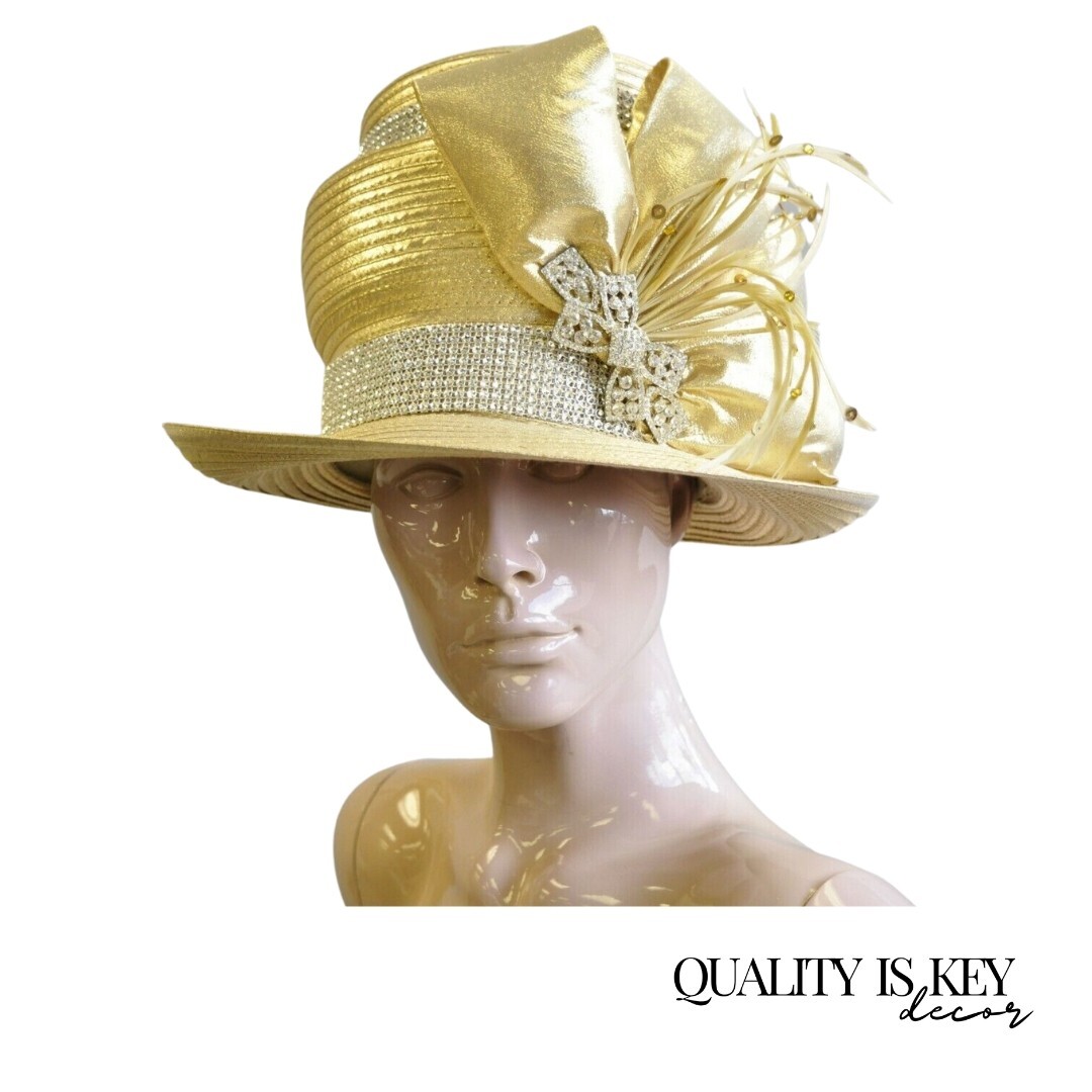 Elegant Ivory & Metallic Gold Church Hat by Whittall & Shon s-l1200.jpg main image 2