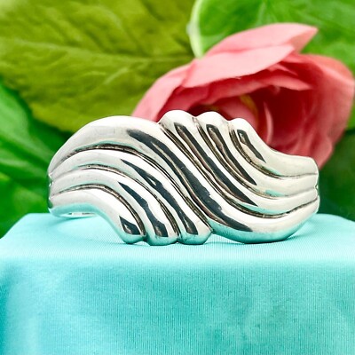 Silver WIDE Wave Cuff Bracelet-Sterling-Solid-925 Stamped