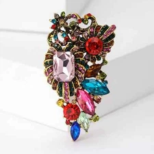 Luxury Large Size Colorful Crystal Brooch Glass Lapel Pin Wedding Accessories US