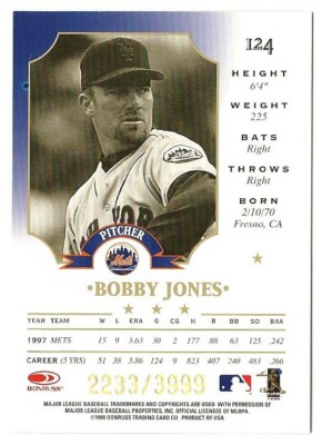 1998 Leaf FRACTAL FOUNDATION Card #124, BOBBY JONES, N.Y. Mets. SN