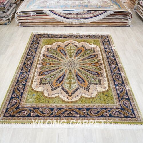 Green 8x11ft Hand knotted Silk Carpet Large Handmade Flooring Area Rug YWX171A - Picture 1 of 12