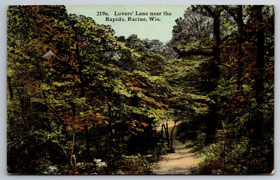 Vintage Postcard WI Racine Near Rapids Lovers Lane Woods Nature c1914 -*1389