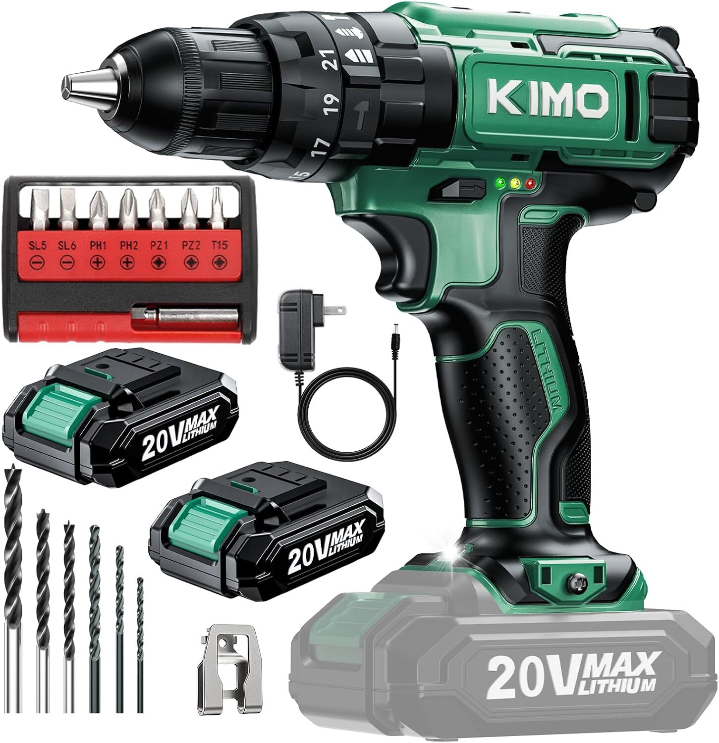 20V 2X Battery Hammer Drill Cordless Drill Set, 350 In-lb Torque, 3/8