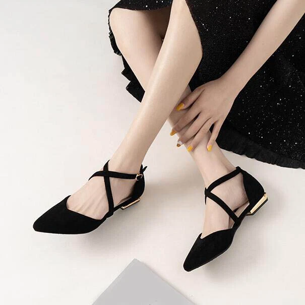 Zapatos cómodos de gamuza con hebilla en punta Mary Jane zapatos de salón de trabajo cómodos para mujer Foto 4 de 4