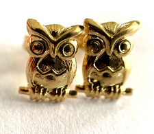 14K Yellow Solid Gold Owl Child Or Ladies Post Pierced Stud Earrings