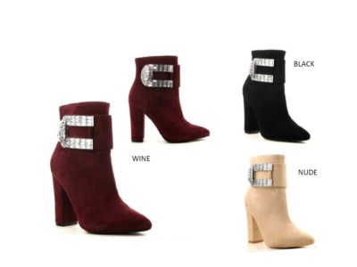 Jeweled Rhinestone Crystal Embellished Pointy Toe Ankle Booties Boot Chunky Heel | eBay