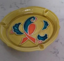 MCM Ceramic Ashtray Gold Teal Orange Bird  Motif 