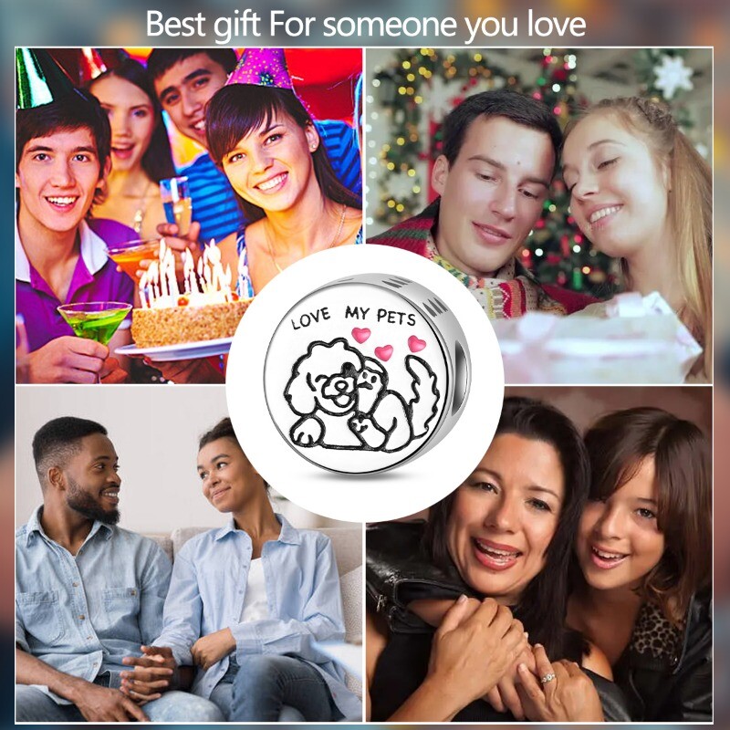 PANDACH 925 Sterling Silver Pet Dog Charm For Bracelet & Necklace Pendant Beads