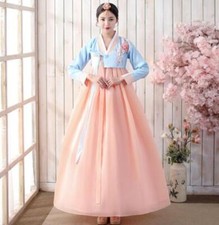 Women Folk Multicolor Hanbok Set Female Korean Traditional Clothing Dress