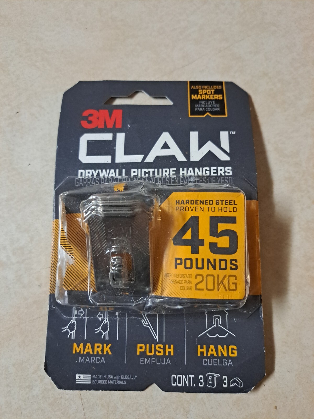 3M CLAW Trockenbau-Bilderaufhänger – 4 Stück Inkl. Punktmarker, Bis 20,4 Kg Haltend, Kein Werkzeug Nötig Für Spiegel, Bilder & Deko