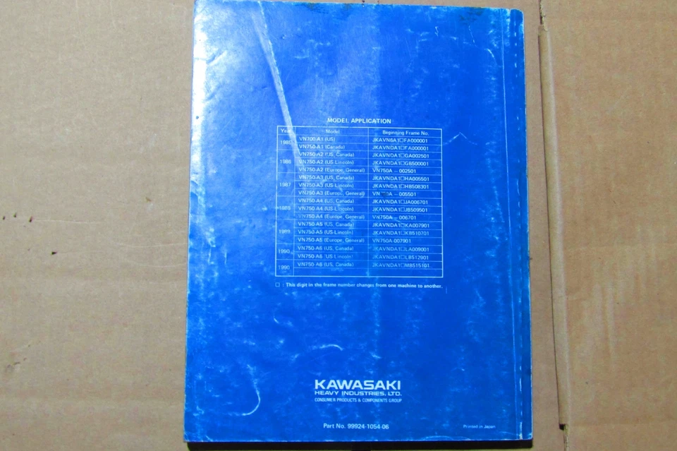 86 87 88 89 90 Kawasaki Vulcan VN750 1985 doble manual de servicio 99924-1054-06 Foto 3 de 3