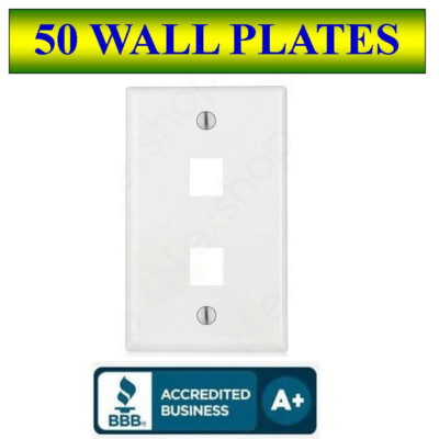 50 PACK Wall Plate 2 Port White Keystone Jack for RJ45 HDMI, USB, A/V Connectors