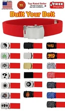 RED ADJUSTABLE CANVAS MILITARY WEB BELT METAL BUCKLE 36" 44" 56" 64" 72"