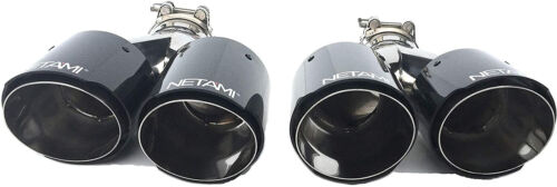 NETAMI 2.5″ Quad Outlets Stainless Steel Carbon Fiber Exhaust Tips Chrome Polish - Picture 3 of 5