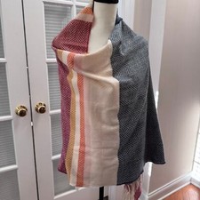 Alpaca Wool Multi-Color Striped Fringe Poncho Shawl