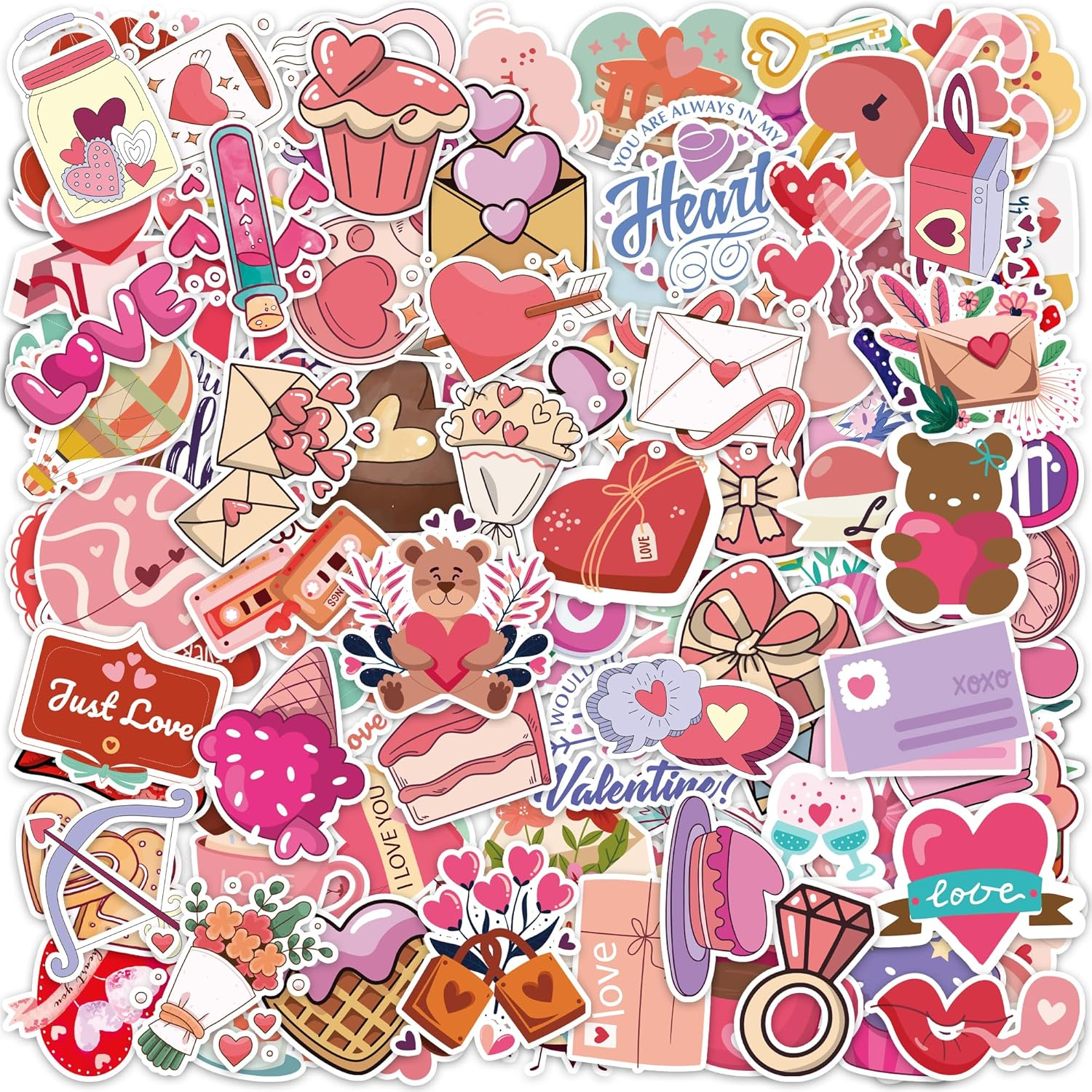 Valentines Stickers - Valentines Day Gifts for Kid - 100 PCS Vinyl Heart Sticker