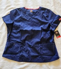 DICKIES Sz 2XL Every Day Scrubs Signature Navy Blue V Neck Top Short Sleeve DK88