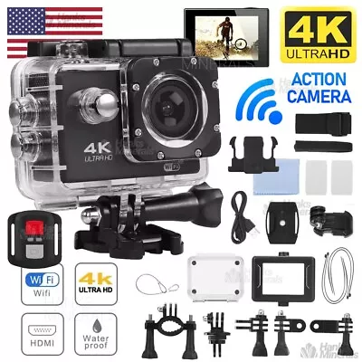 HANKS MINERALS 4K Action Camera Sport Video Waterproof Wifi 1080P HD Cam 170° Remote For Go Pro