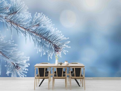 3D Pine Branches Snow Close-up Self-adhesive Removable Wallpaper Murals