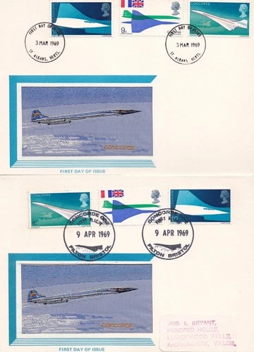 GB 1969 Concorde Set on pair of Woven Silk illustrated FDC Cards