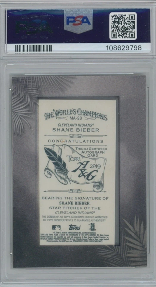 SHANE BIEBER 2019 TOPPS ALLEN & GINTER X SILVER FRAMED MINI AUTOGRAPH /25 PSA 10 - Image 2 of 2