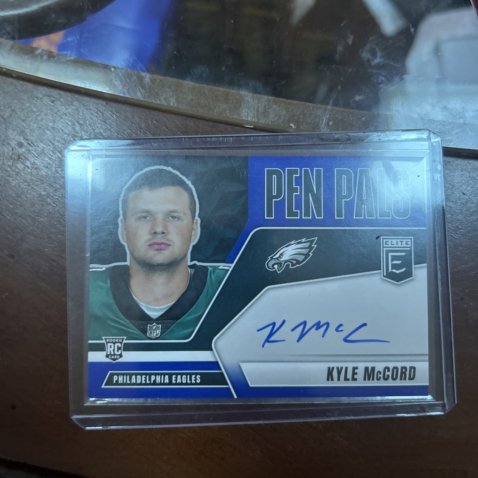 2025 Donruss Elite Kyle McCord Pen Pals RC On-Card Auto Blue Ink Eagles