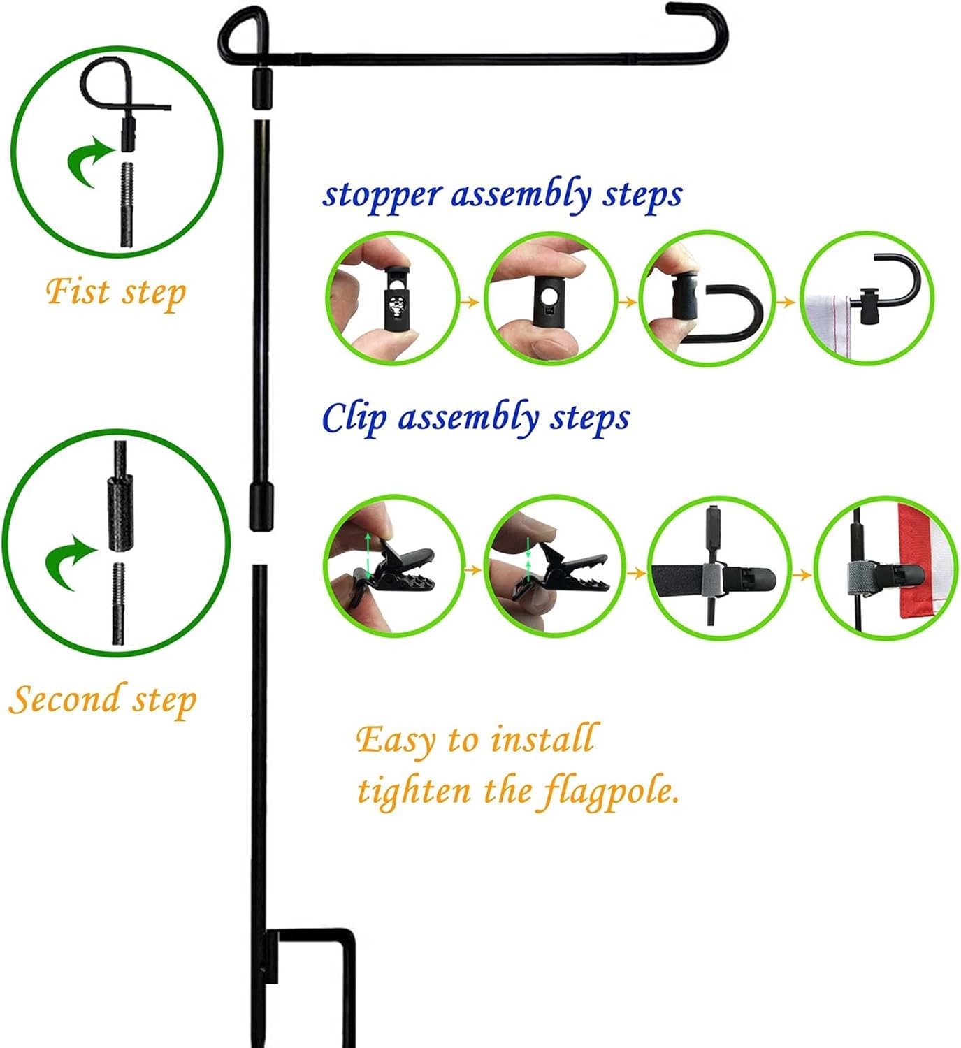 Garden Flag Stand-Holder-Pole with Garden Flag Stopper and Anti-Wind Clip for...