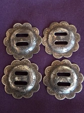 4 Vtg SOLID Sterling Silver Scalloped Headstall Bridle Slotted Conchos - 2 Pair