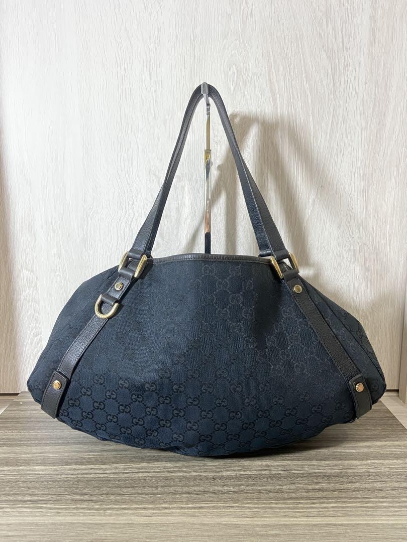 GUCCI GG Canvas Leather Tote Bag Abbey Line Black Shoulder Bag Japan Import