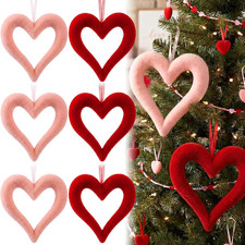 6 Pcs Large Heart Ornaments for Valentines 10'' 3D Glitter Heart Hanging Ornamen