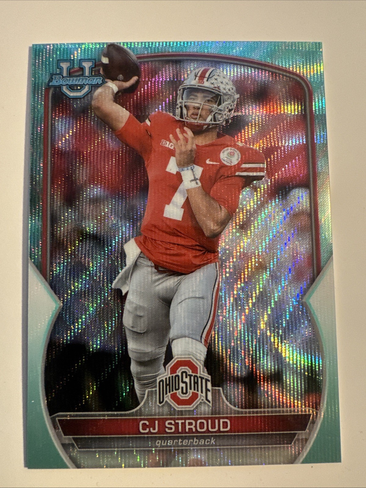 2022 Bowman University Chrome C.J. Stroud #100 Aqua Wave Refractor /299 (RC)