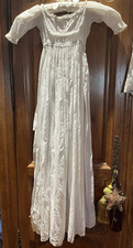 Antique Cotton Lace Child Dress Christening Sleep Gown French German Doll 38"