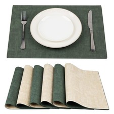 SUEH DESIGN Leather Placemats Set of 6 Reversible Table Mats Heat Resistant Wate