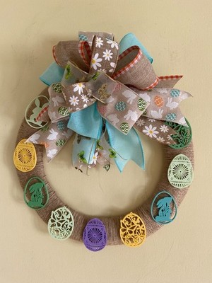 Handmade Easter Egg Wreath, Jute, Butterfly, Bunny