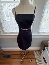 Guess Jeans Black Adjustable Strap Chain Detail Y2K Mini Dress Size 3