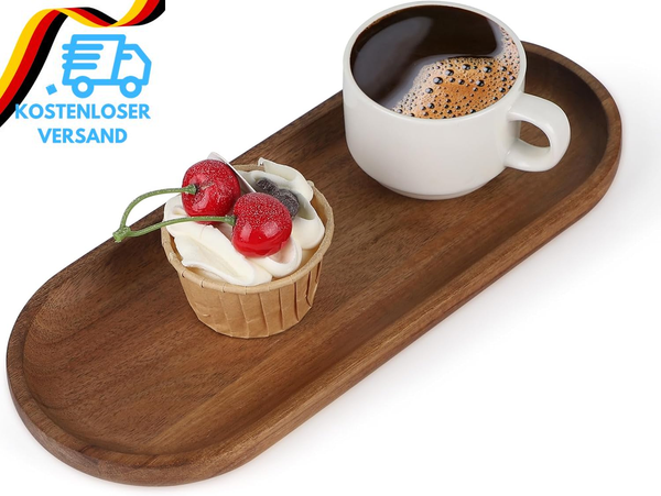Ovale Holz Serviertablett Holztablett Aus Akazienholz Deko-Tablett Unikat Klein-image