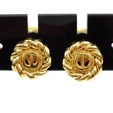 Christian Dior Gold-tone CD Logo Round Clip-on Earrings Vintage Excellent F159