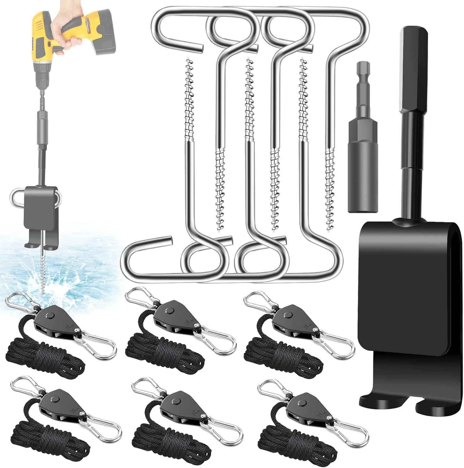 Ice Anchor Tool Kit, Universal Ice Fishing Anchor Tool with Ice Anchor Drill Ada