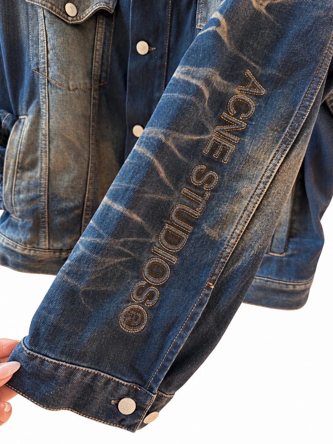 Acne Studios Oversized Denim Jacket Studded Black Leather Collar Unisex - EUR S - product detail image 9