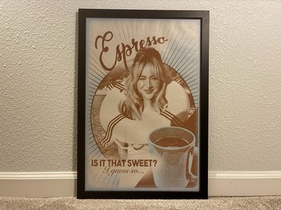 Framed Espresso Coffee Poster Print Wall Art Vertical Vintage Brown Beige Black